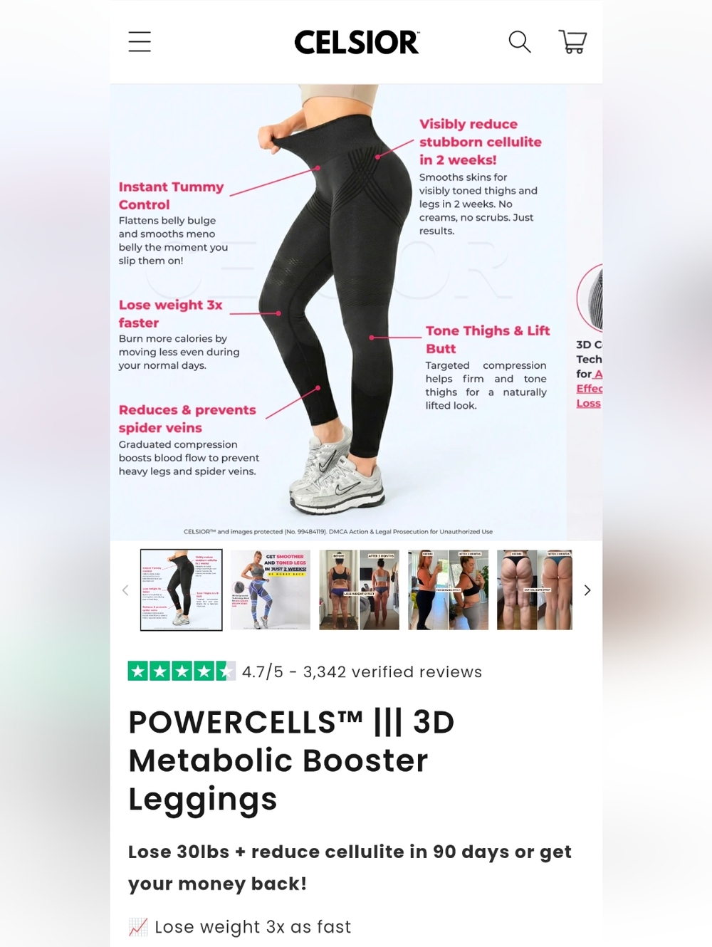 Celsior Compression High-Waist Leggings - Black 3X - Picture 7 of 7